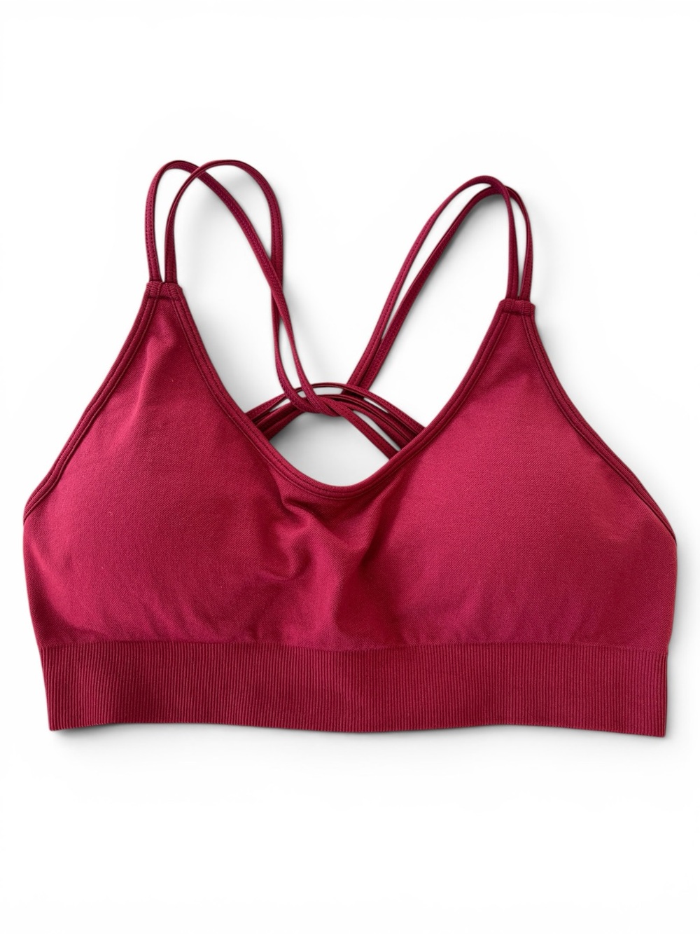 Strappy Seamless Workout Bra - Burgundy Size M